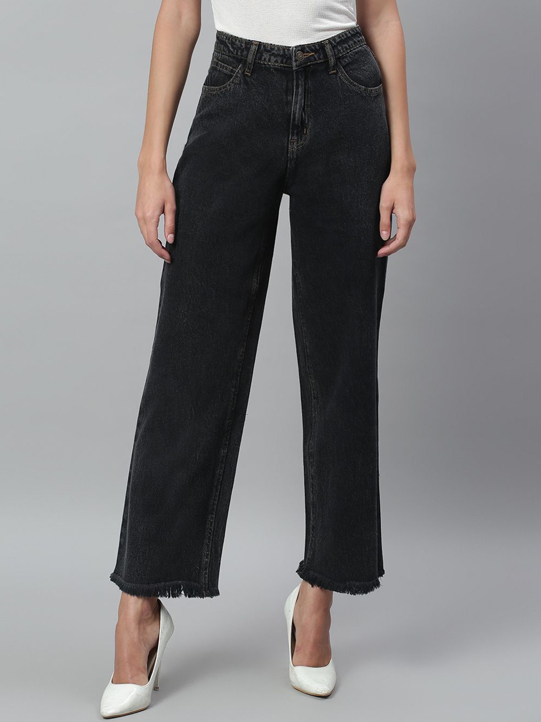 

Kotty Women Jean Straight Fit High-Rise Stretchable Jeans, Black