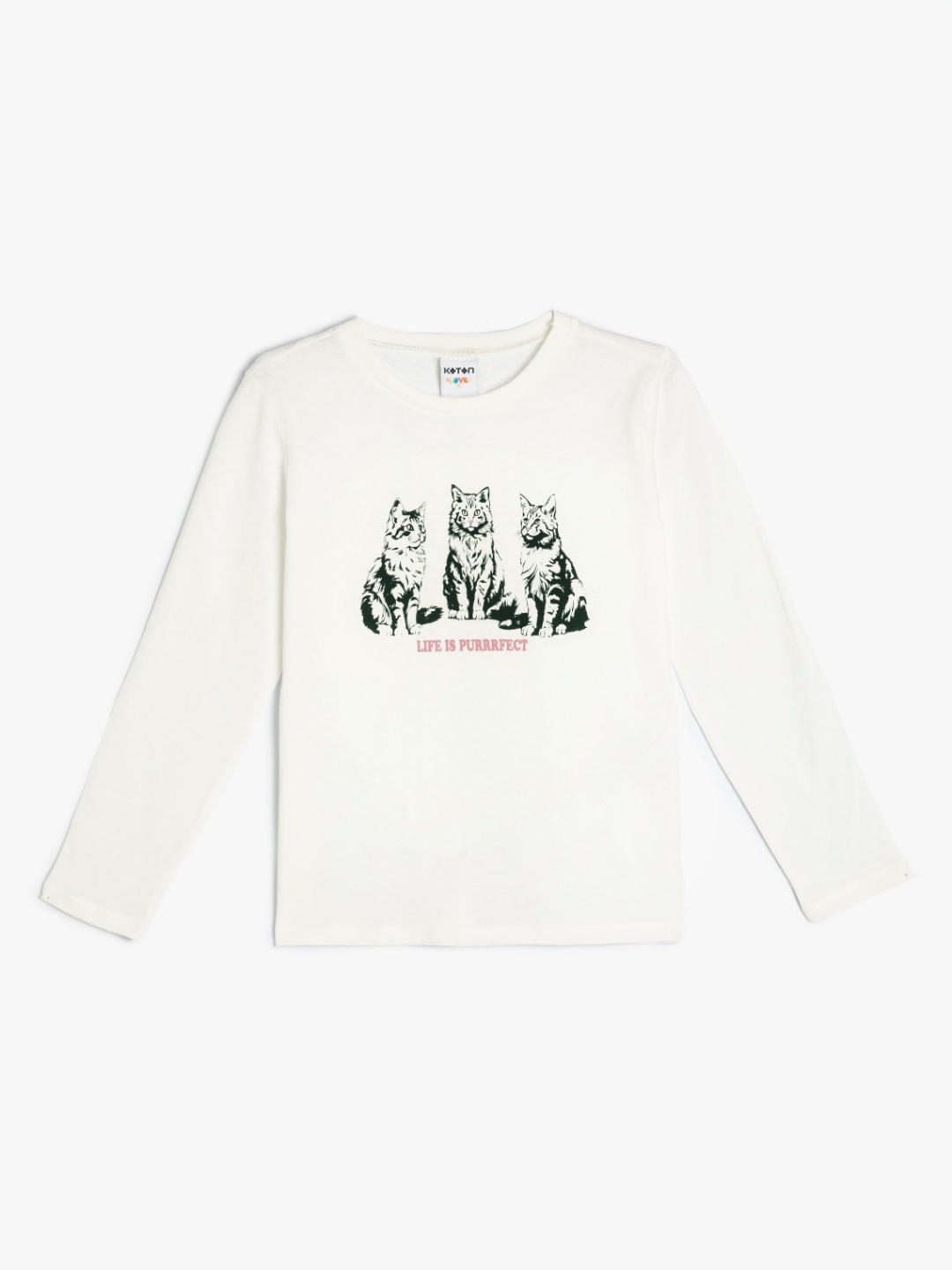 

Koton Girls Graphic Printed Round Neck Cotton T-shirt, White