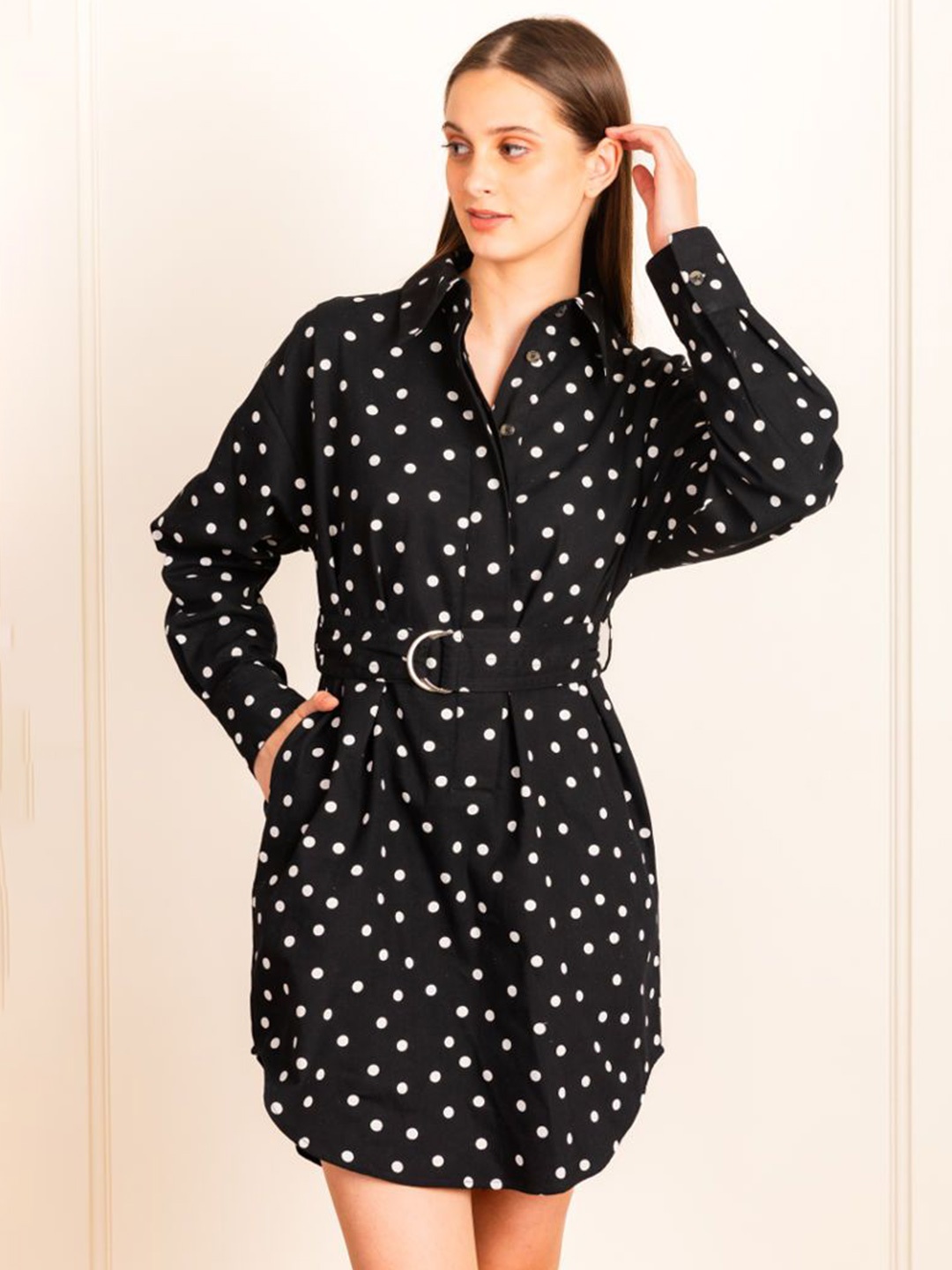 

ELEVEN.O.ONE Polka Dot Print Formal A-Line Dress, Black