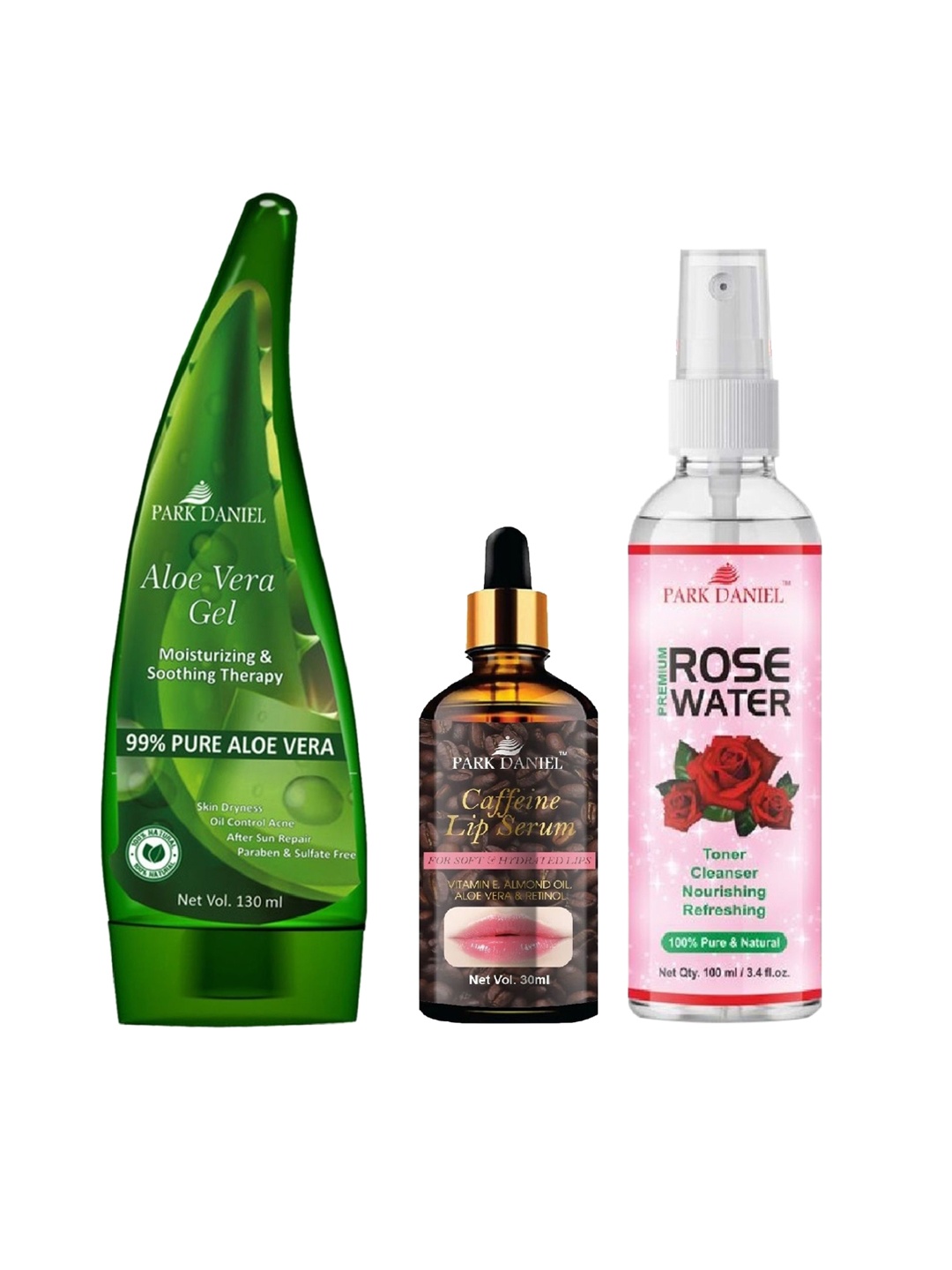 

Park Daniel Set Of Aloe Vera Gel, Lip Serum & Rose Water - 130ml + 30ml + 100ml, Multi