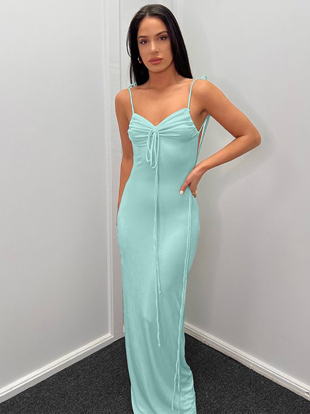 

MIAKEE Women Halter Neck Sheath Maxi Dress, Blue