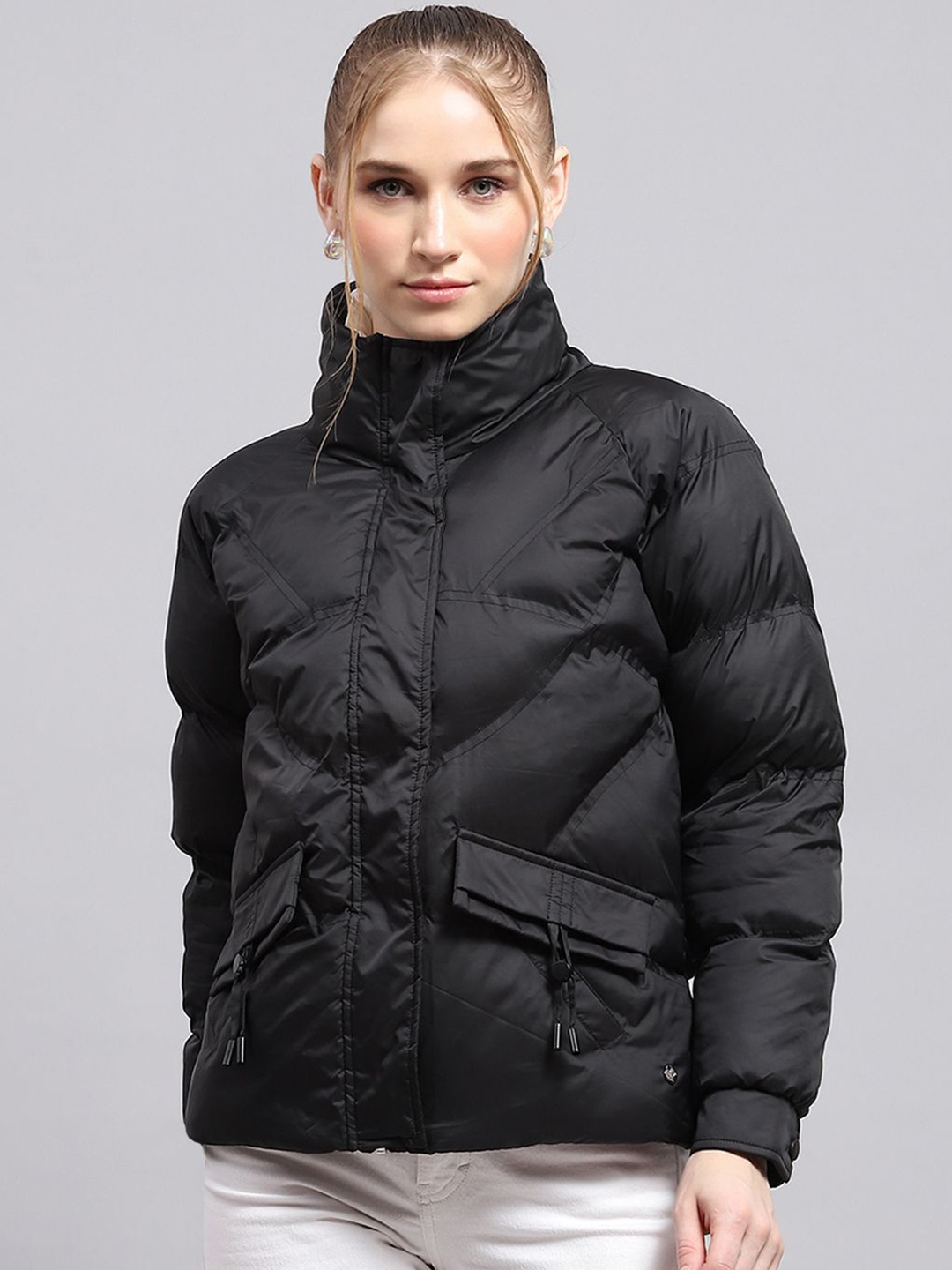 

Monte Carlo Women Mock Collar Solid Casual Puffer Jacket, Black