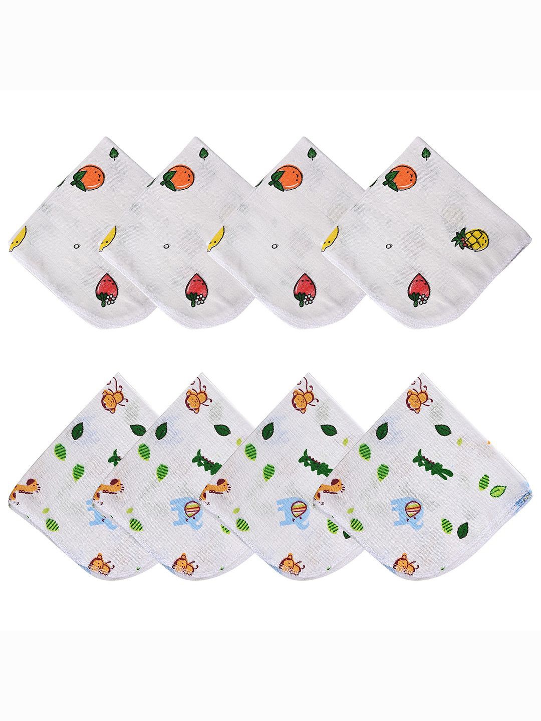 

Kuber Industries White & Green 8 Pieces Printed Soft Cotton Swaddling Towel Set