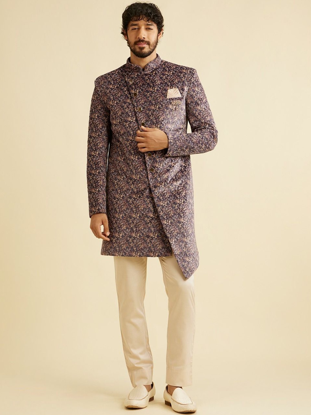

Manyavar Women Floral Printed Indo Western Set, Brown