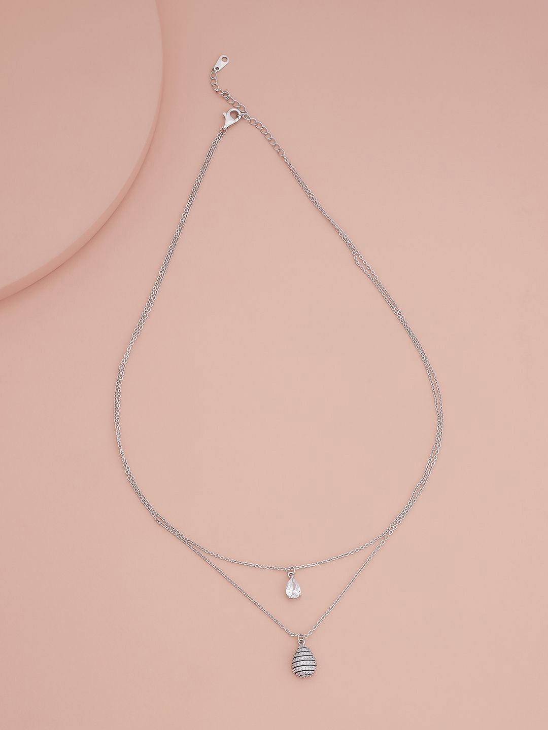 

Kushal's Fashion Jewellery Rhodium-Plated Cubic Zirconia Stone Studded Trendy Necklace, Silver