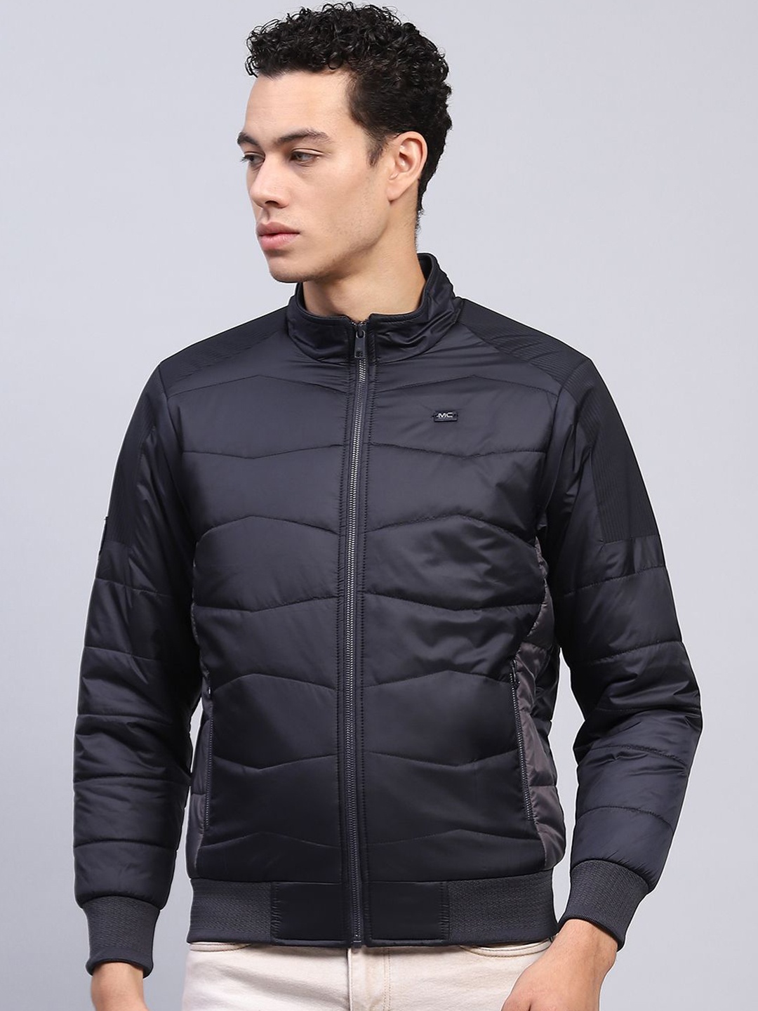 

Monte Carlo Men Mock Collar Solid Casual Padded Jacket, Navy blue