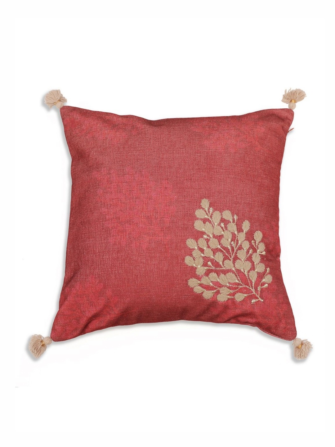 

ONSETHOMES jashn Red & Beige Embroidered Cotton Square Cushion Cover