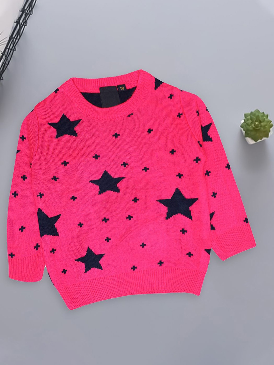 

CHKOKKO Girls Printed Woollen Pullover, Pink