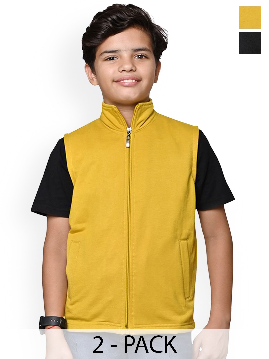 

BAESD Boys Pack Of 2 Mock Collar Solid Fleece Casual Bomber Jackets, Mustard