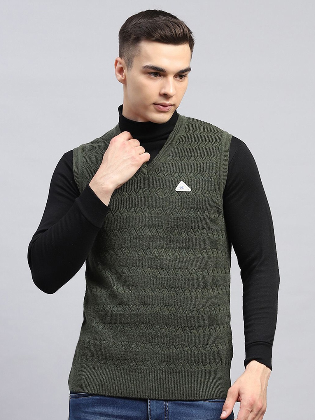 

Monte Carlo Men Striped Woollen Sweater Vest, Green