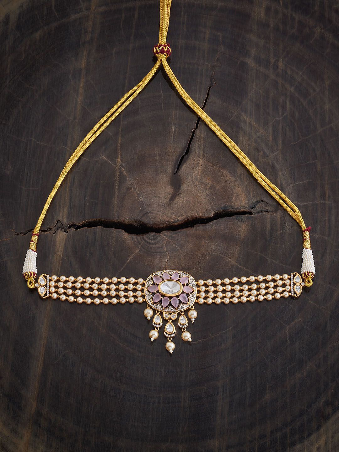

Kushal's Fashion Jewellery Kundan Stone Studded & Beaded Necklace, Gold