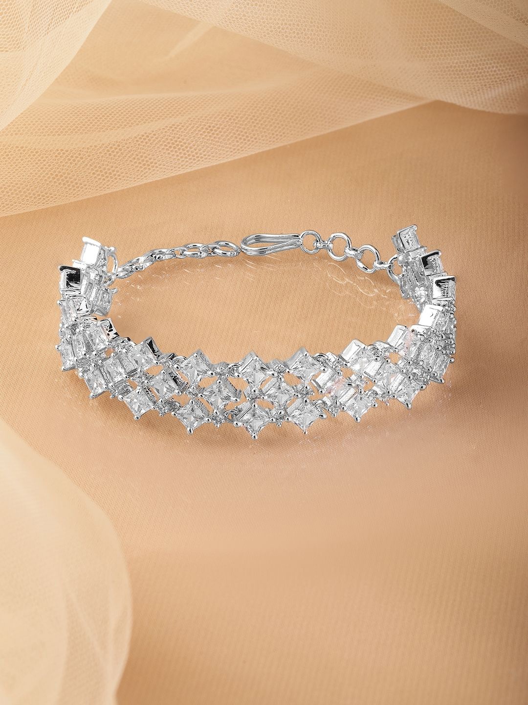 

Rubans Rhodium-Plated Cubic Zirconia Studded Bracelet, Silver