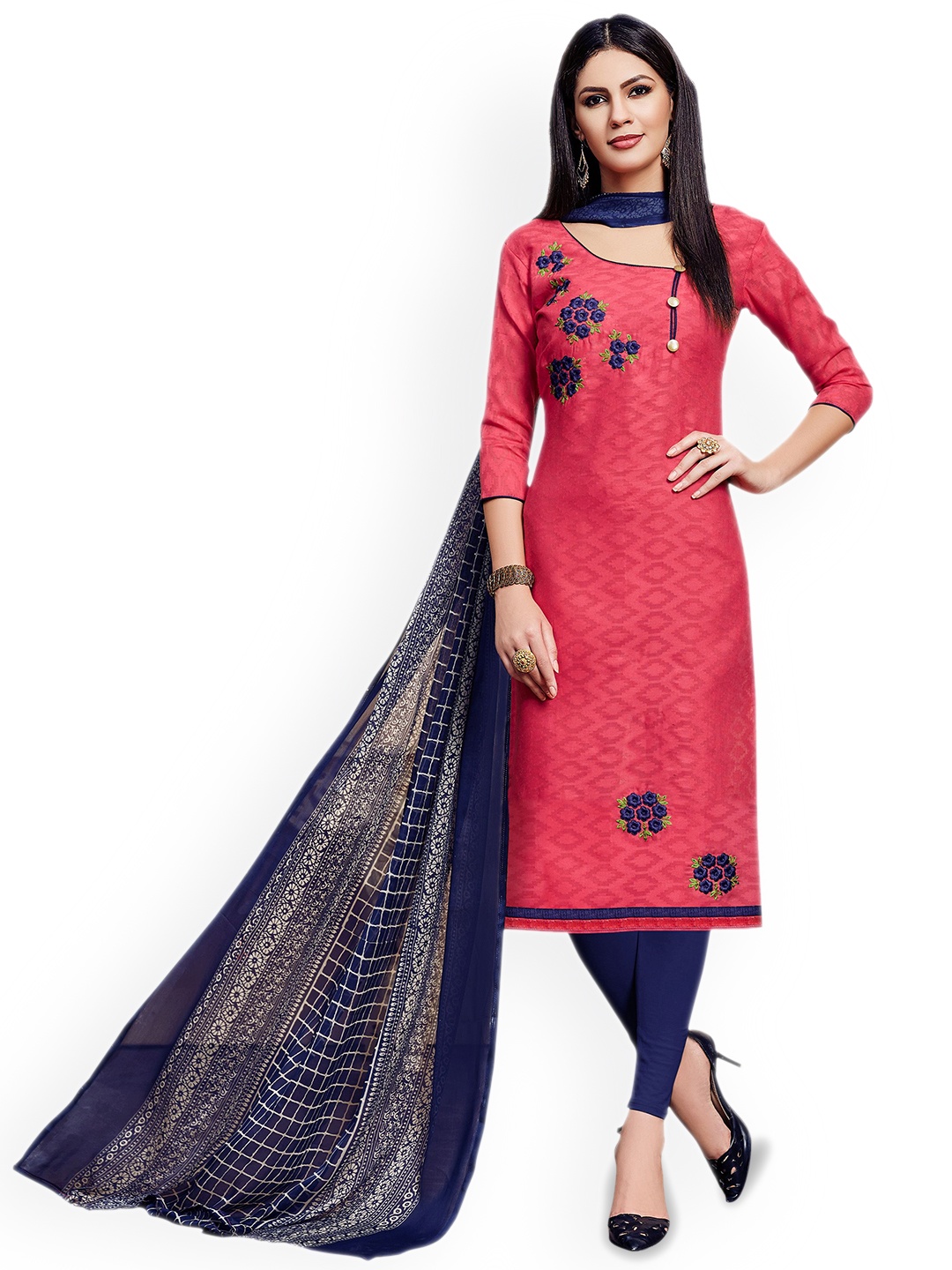 

Maroosh Embroidered Thread Work Unstitched Dress Material, Pink