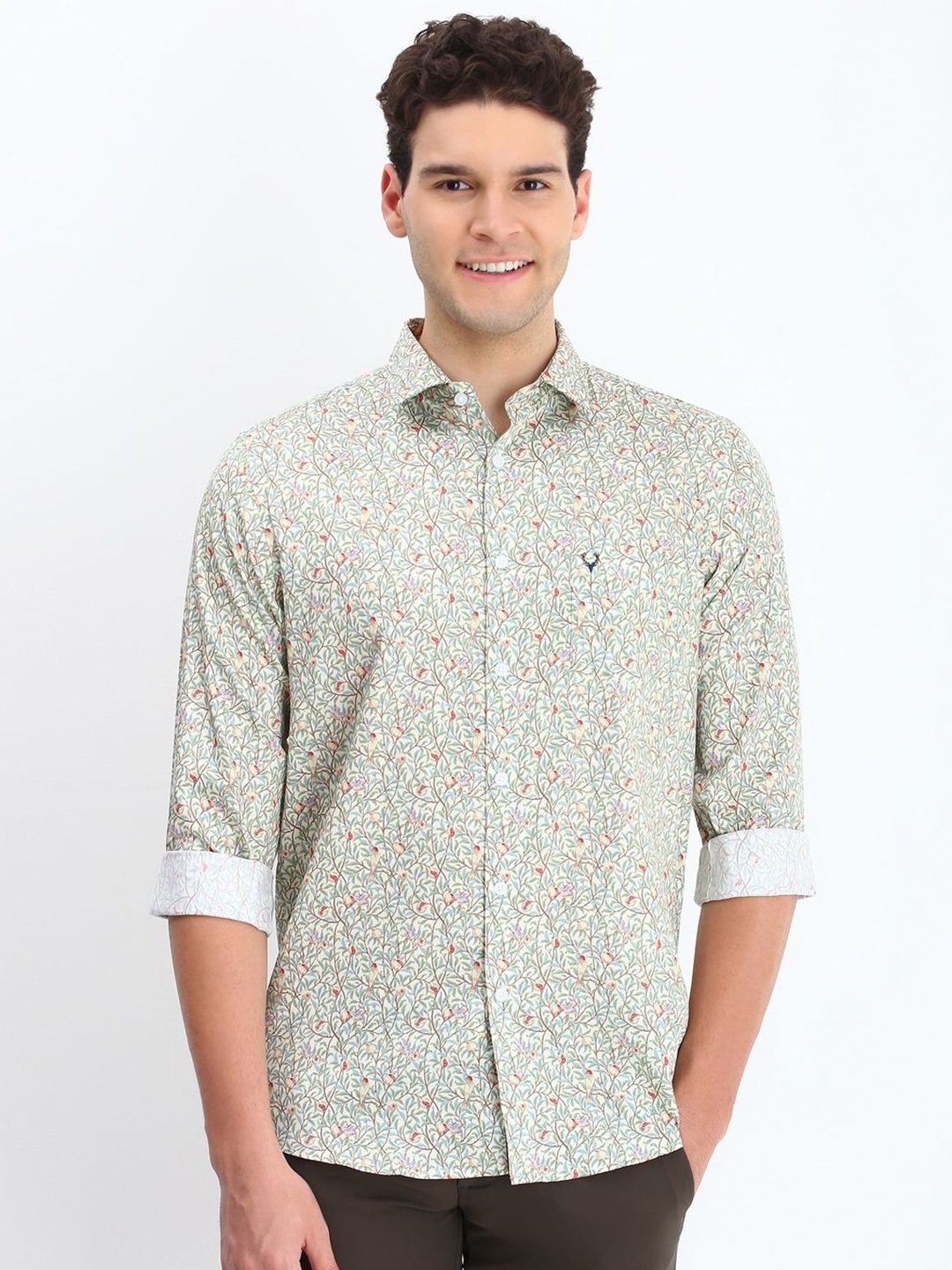 

Allen Solly Men Spread Collar Floral Printed Cotton Slim Fit Casual Shirt, Green