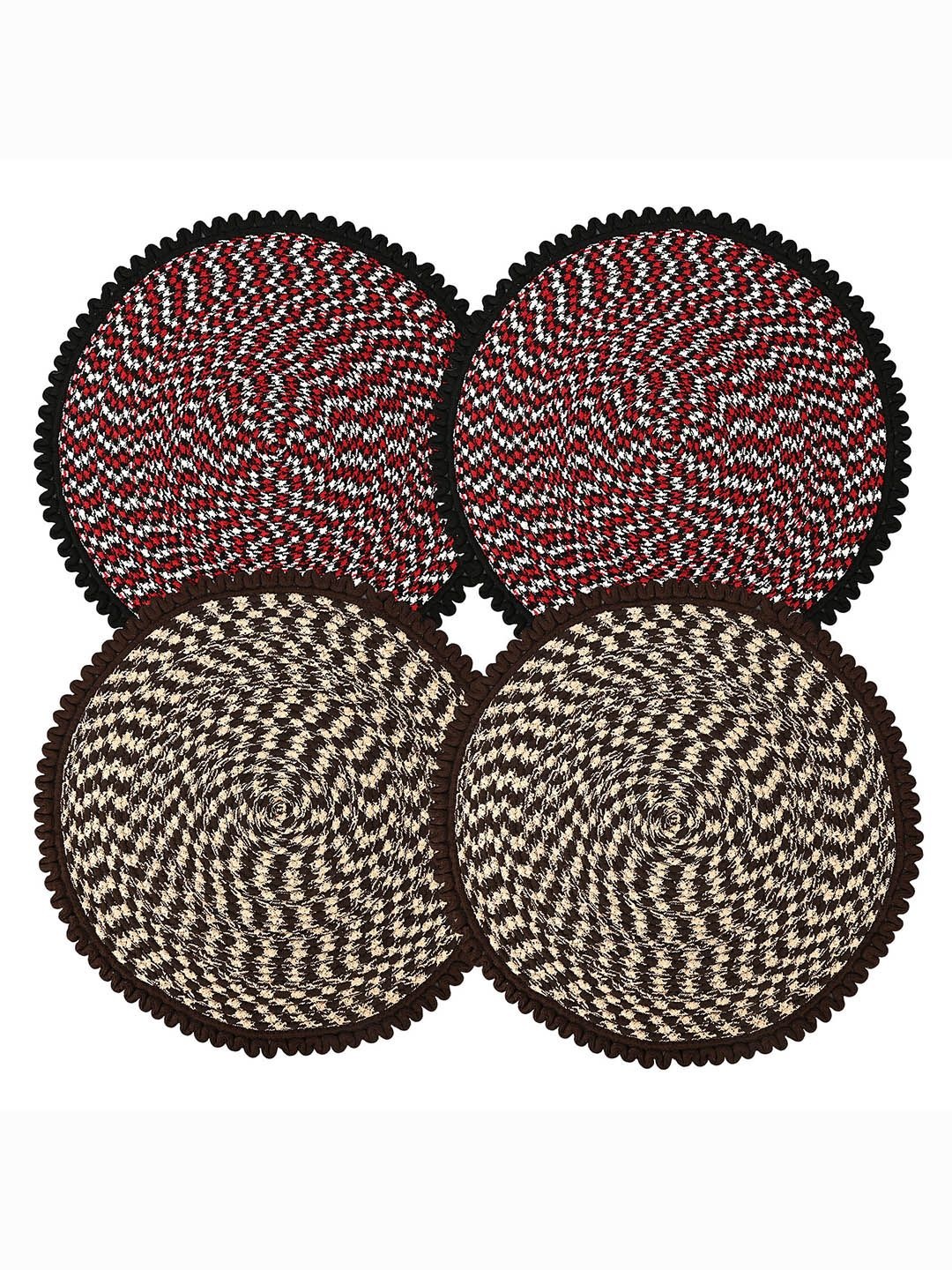 

Kuber Industries Red & Cream-Colored 4 Pieces Printed Cotton Doormats