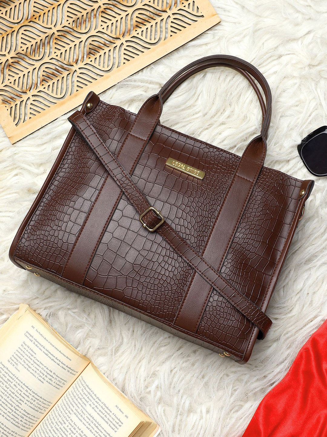 

LEGAL BRIBE PU Structured Tote Bag, Brown