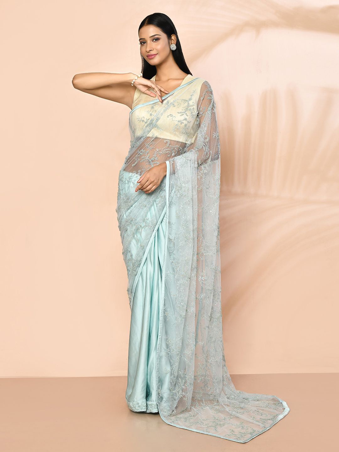 

Samyukta Singhania Floral Embroidered Net Saree, Blue
