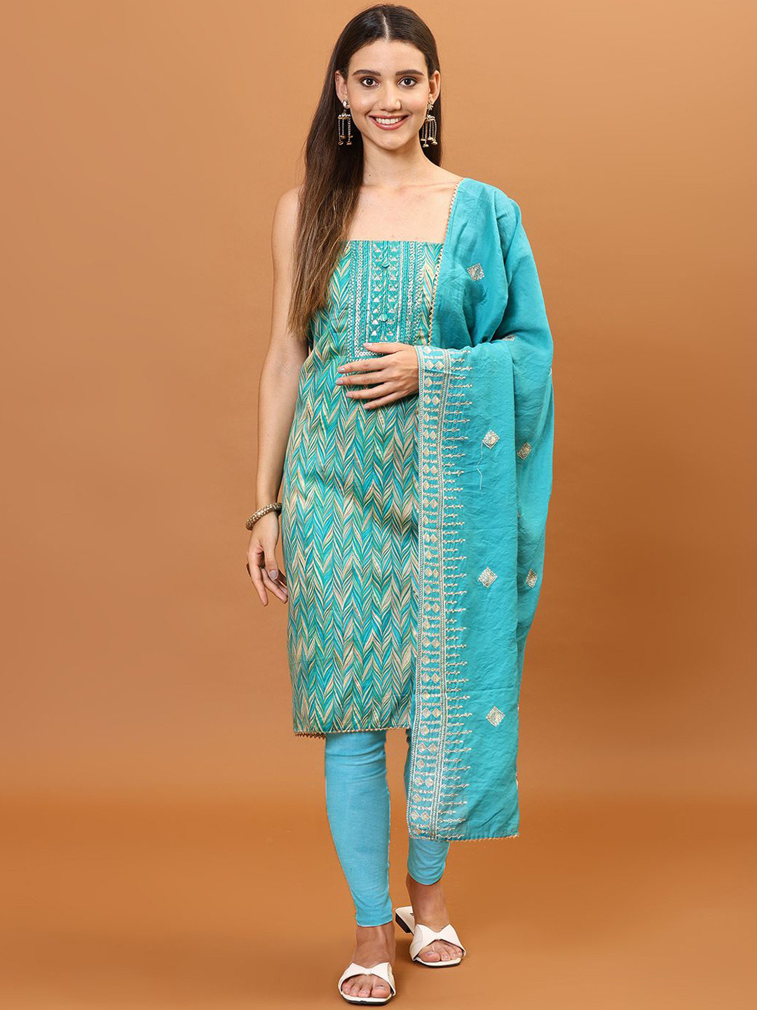 

Meena Bazaar Floral Printed Unstitched Dress Material, Blue
