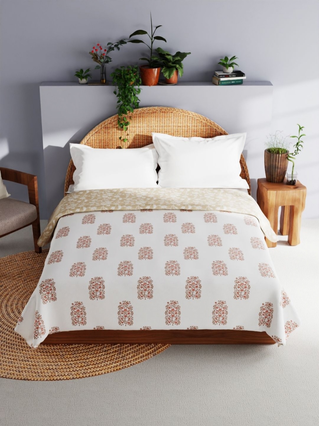 

BIANCA White & Red Floral AC Room 150 GSM Pure Cotton Double Bed Dohar