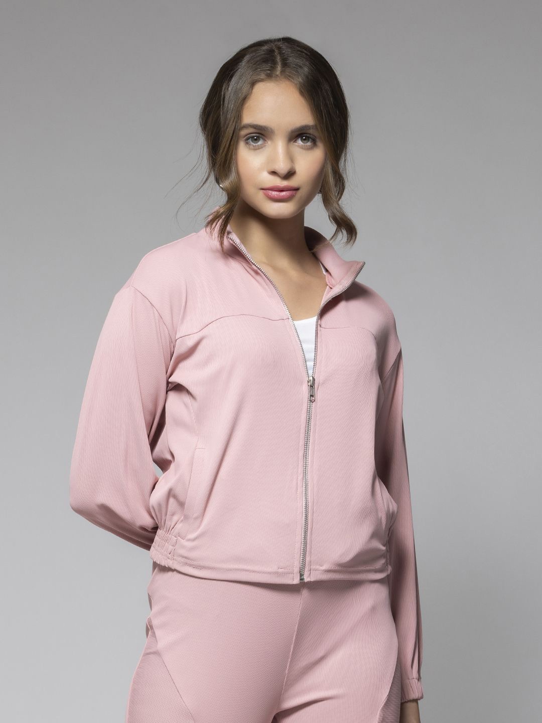 

SHAYE Women Mock Collar Solid Casual Tailored Jacket, Pink