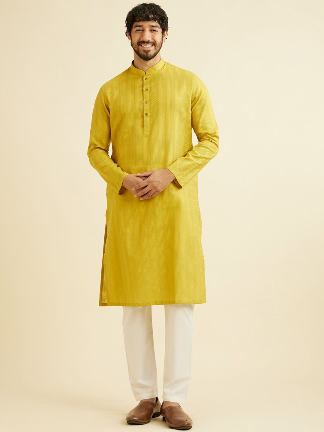 

Manyavar Self Design Straight Pure Cotton Kurta with Pyjamas, Green