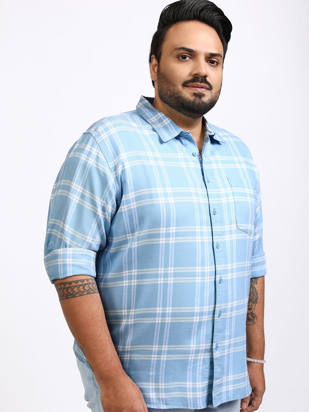 

Highlander Men Checked Plus Size Relaxed Fit Shirt, Blue