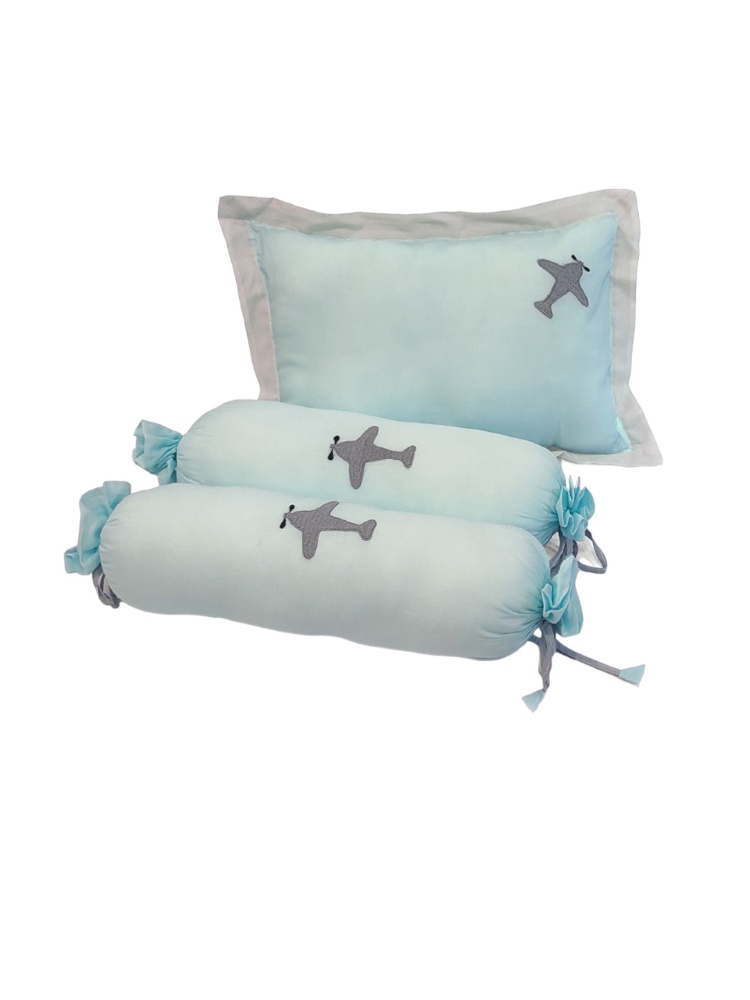 

The White Cradle Infants Printed Pure Organic Cotton Bolster + Pillow Set, Blue
