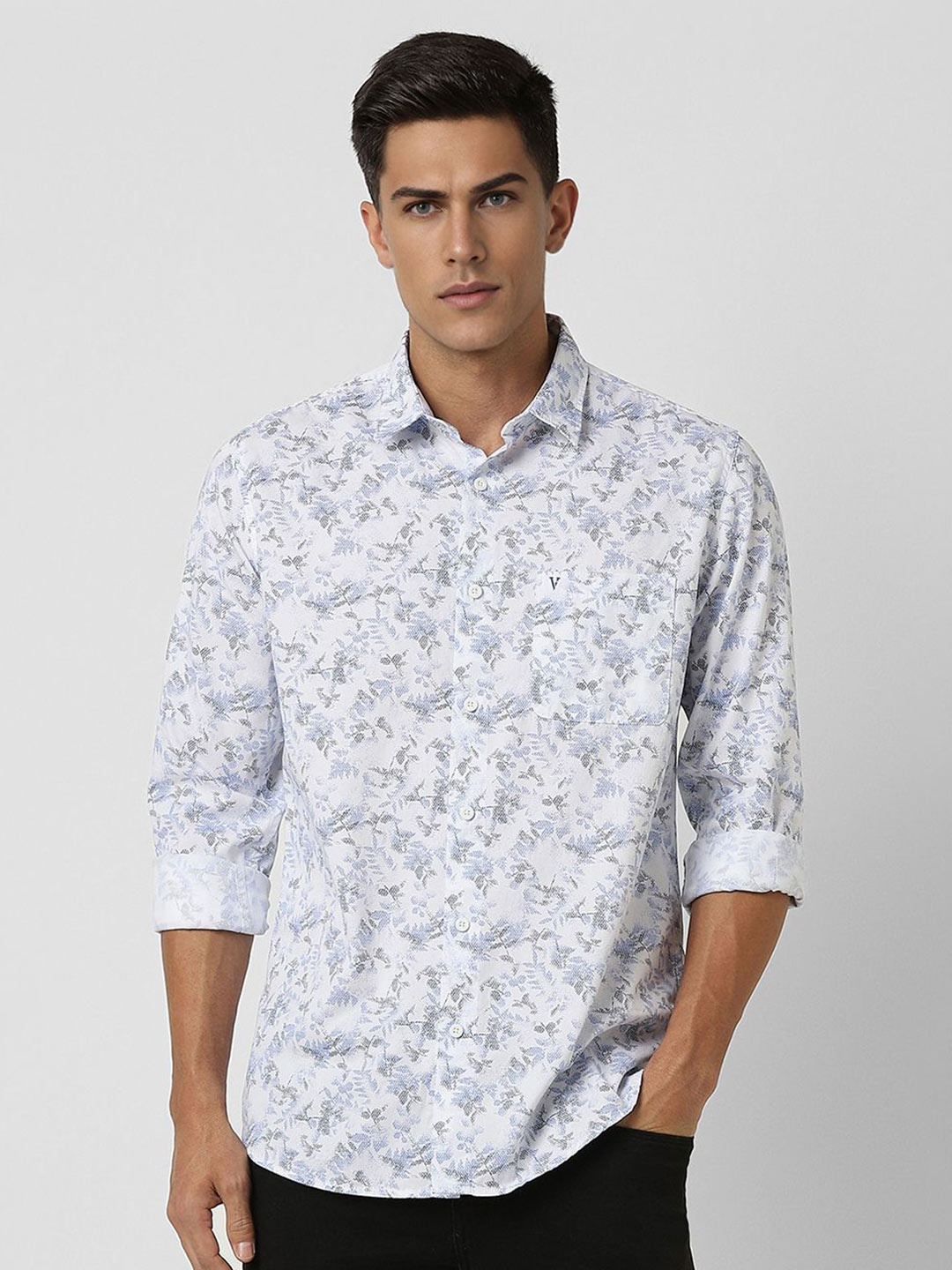 

VAN HEUSEN DENIM LABS Men Spread Collar Floral Printed Cotton Slim Fit Casual Shirt, White