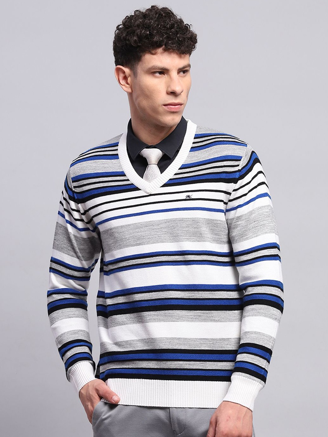 

Monte Carlo Men Striped Woollen Pullover, White