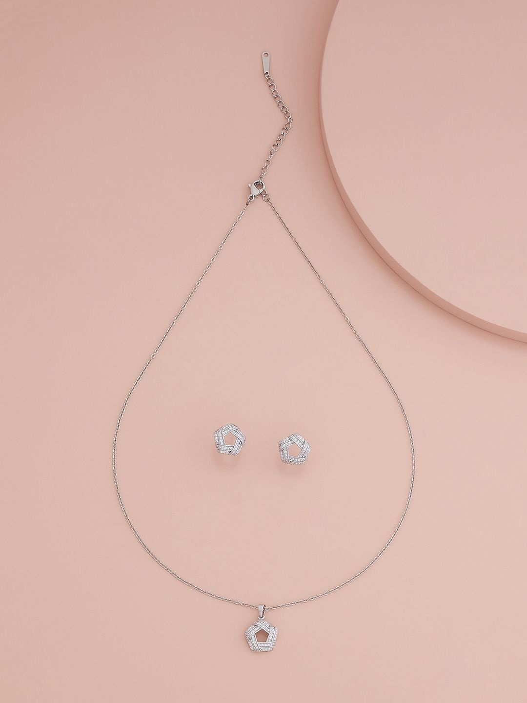

Kushal's Fashion Jewellery Rhodium-Plated Cubic Zirconia-Studded Jewellery Set, Silver