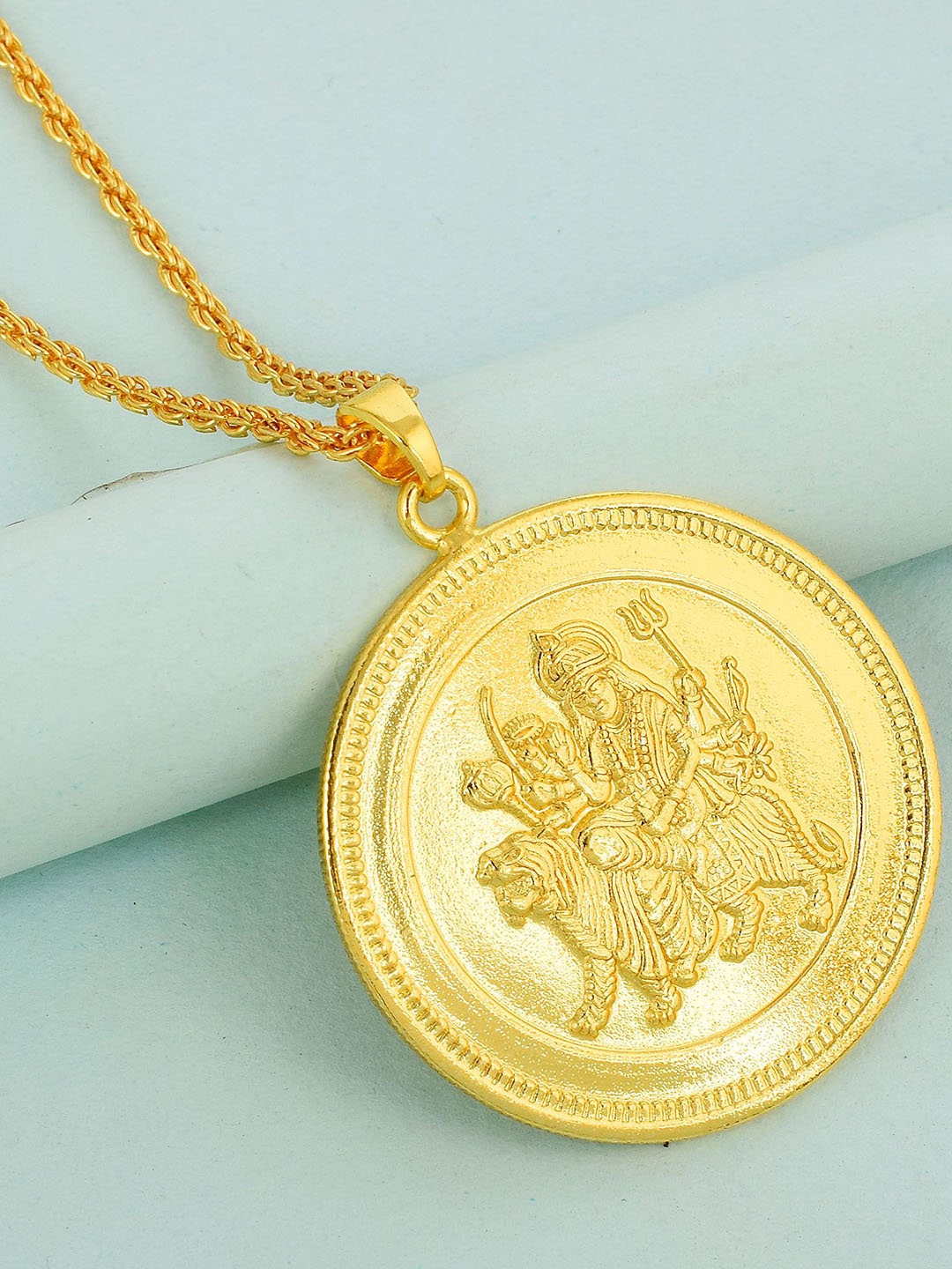 

MEMOIR Unisex Gold plated DURGA with Durga Shloka Both Side Reversible) Coin Pendant