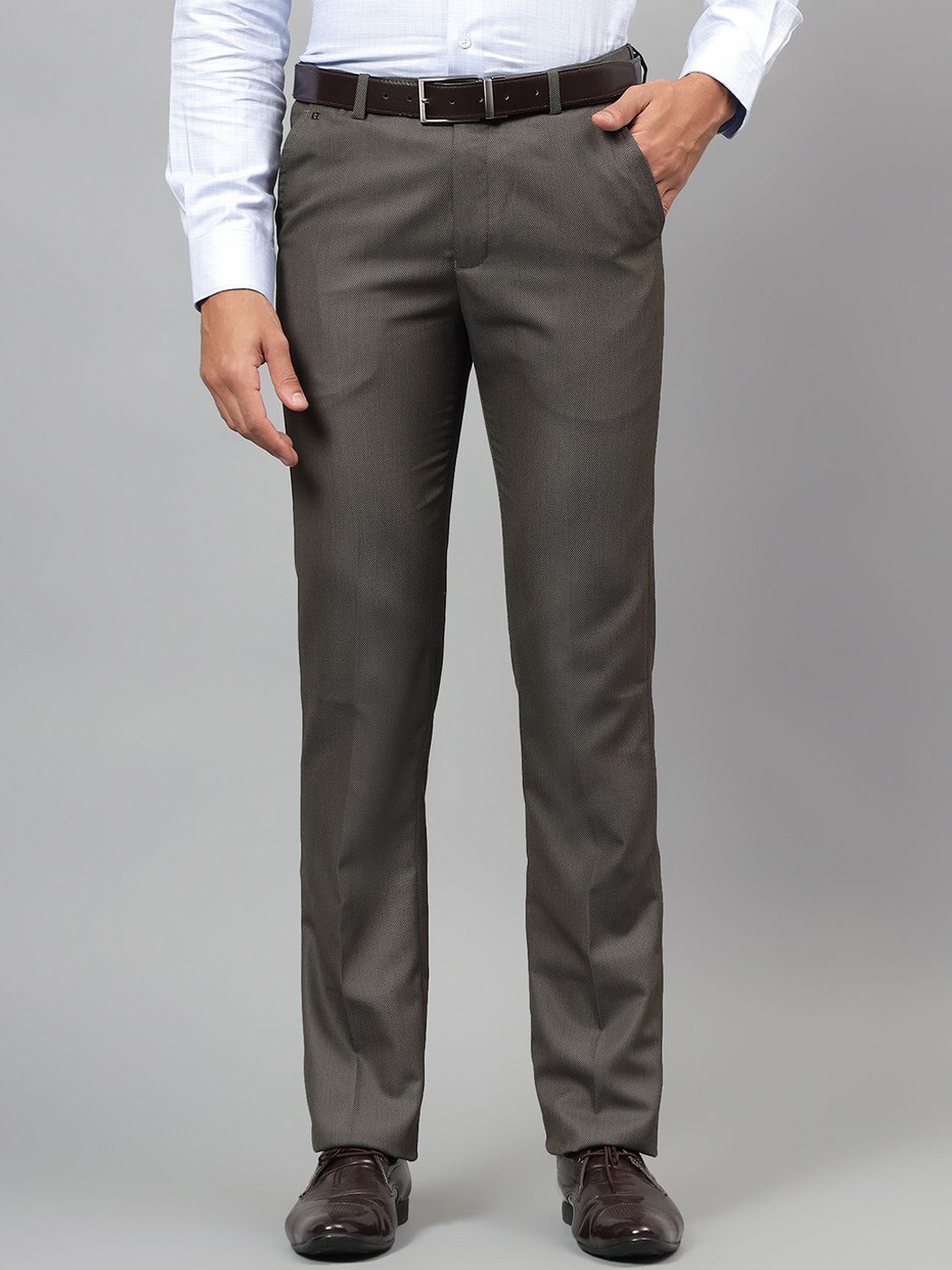 

Cantabil Men Non-Pleated Formal Trousers, Khaki