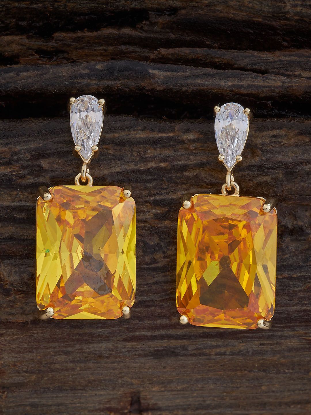 

Kushal's Fashion Jewellery Gold Plated Cubic Zirconia Square Drop Earrings, Yellow