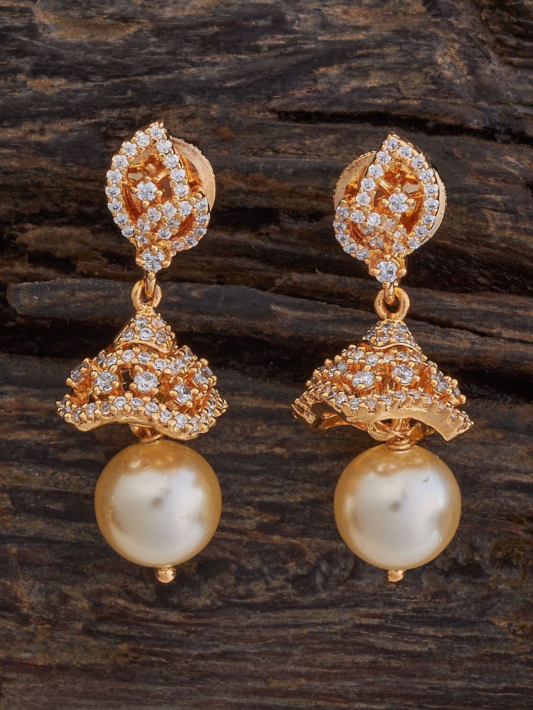 

Kushal's Fashion Jewellery Gold-Plated Dome Shaped Cubic Zirconia Jhumkas