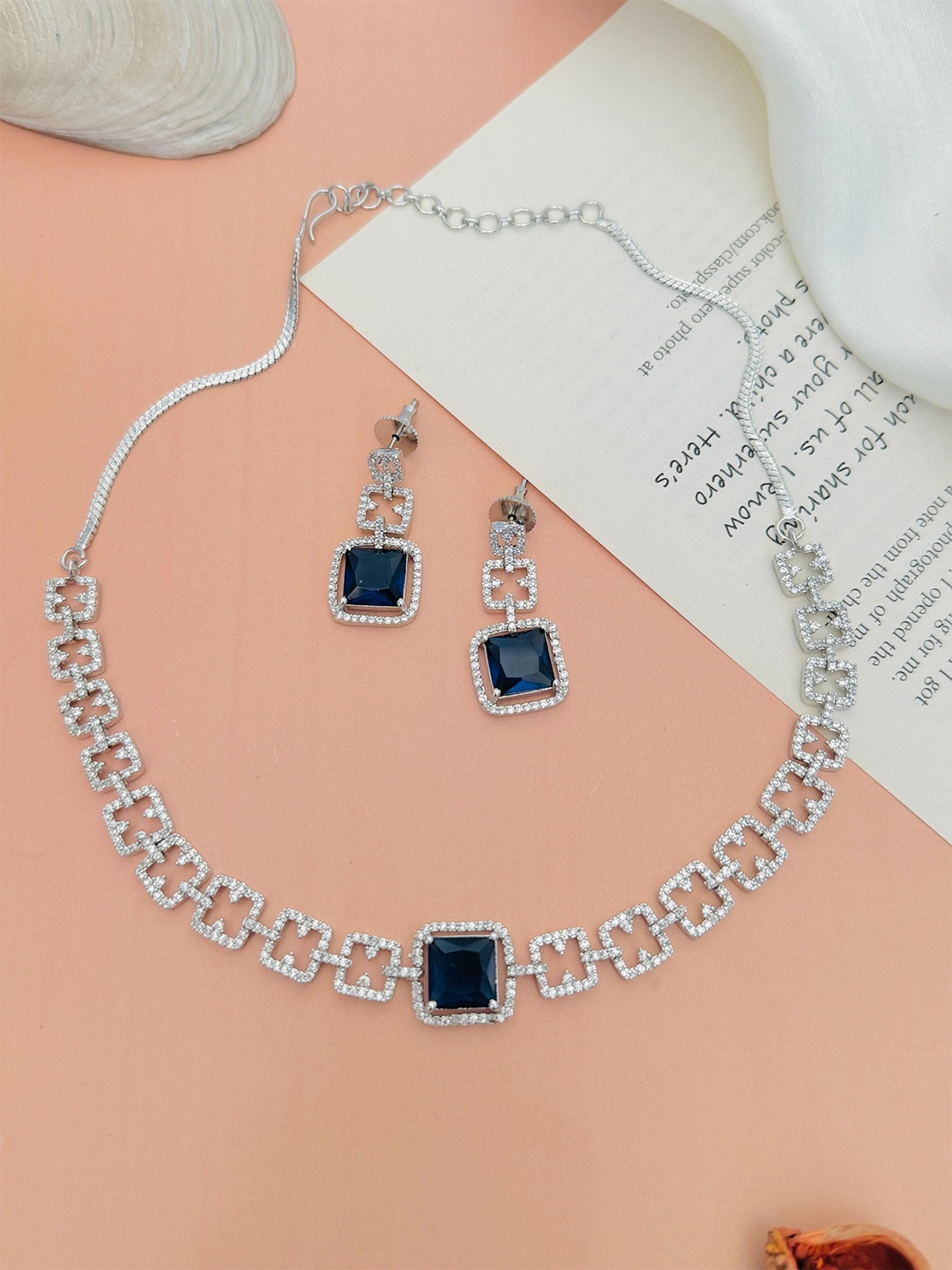 

ABDESIGNS Silver-Plated Stone-Studded Jewellery Set