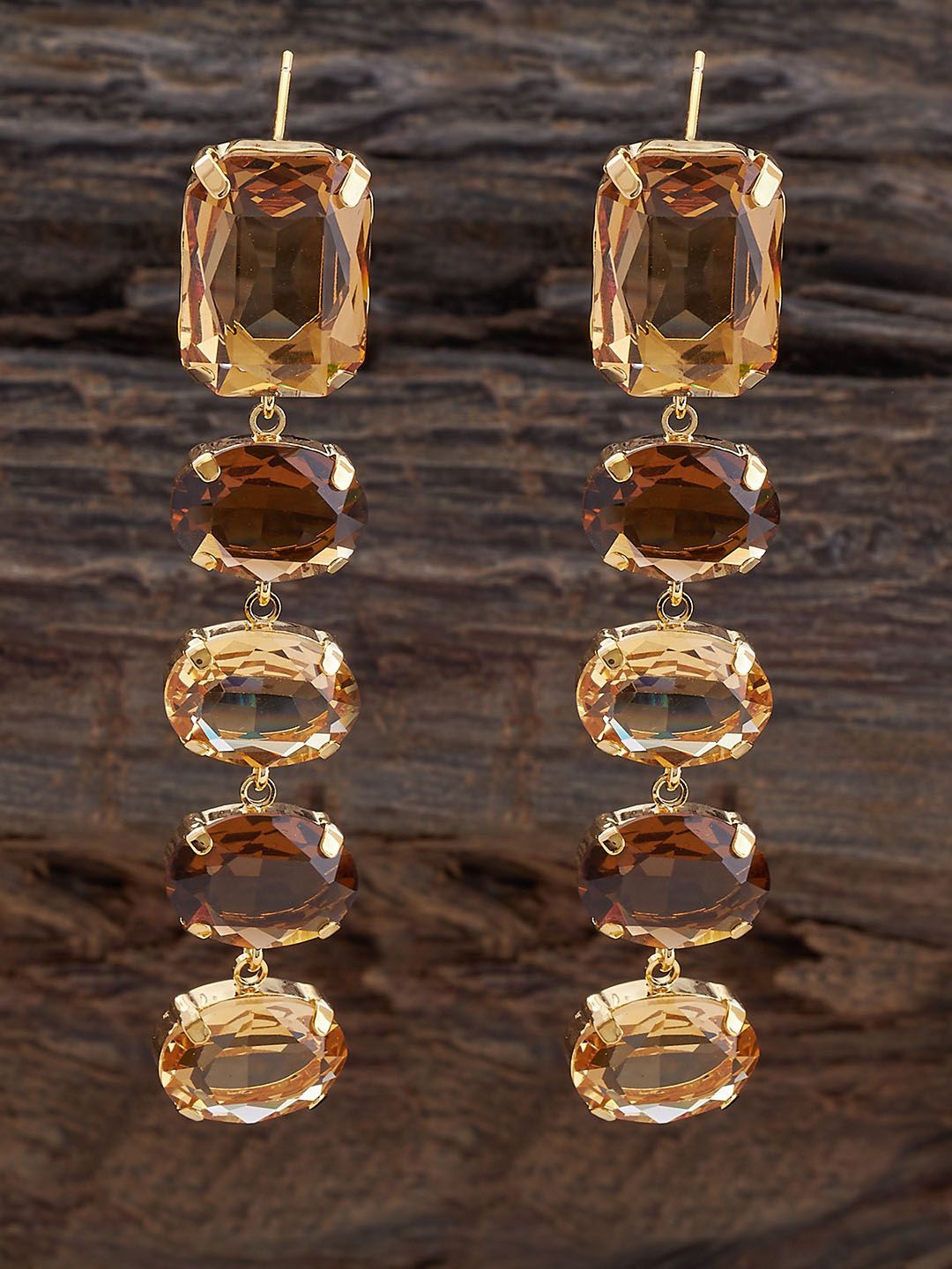 

Kushal's Fashion Jewellery Gold Plated Cubic Zirconia Square Drop Earrings, Champagne