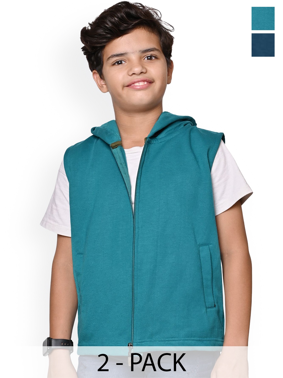 

BAESD Boys Pack Of 2 Hooded Solid Fleece Casual Bomber Jackets, Sea green