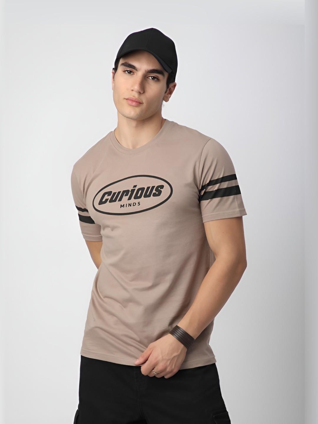 

R&B Men Typography Printed Round Neck Cotton T-shirt, Mauve