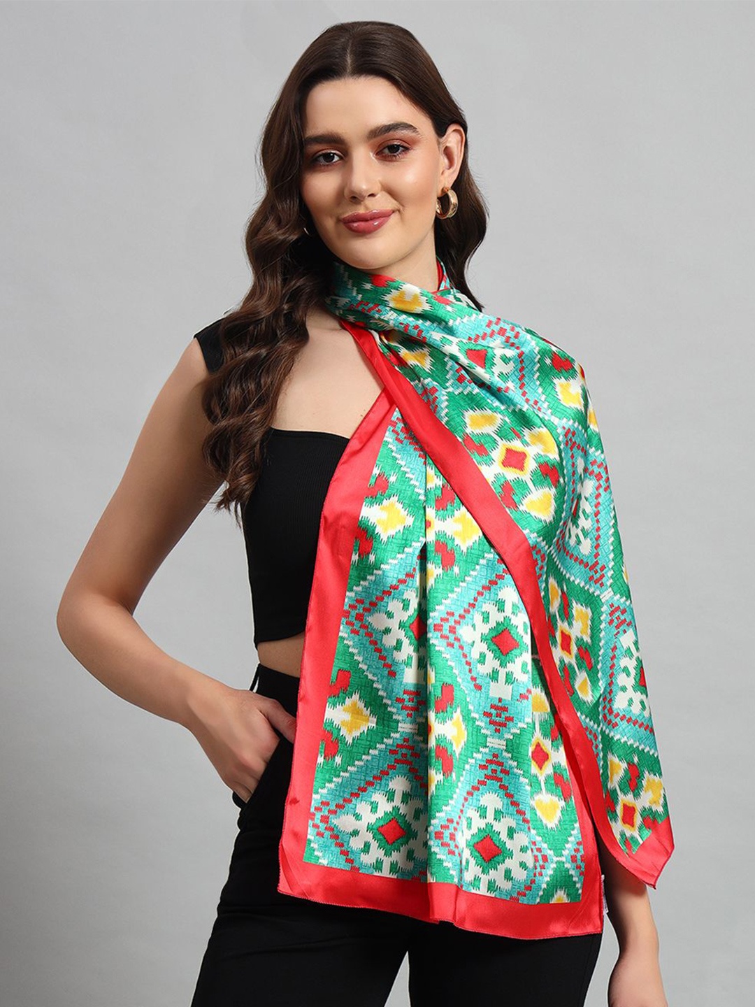 

Ravaiyaa Women Satin Ikat Printed Casual Scarf, Red