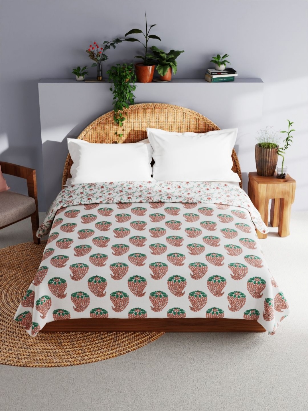 

BIANCA Mezzo Red & White Floral Printed Pure Cotton AC Room 150 GSM Double Bed Dohar