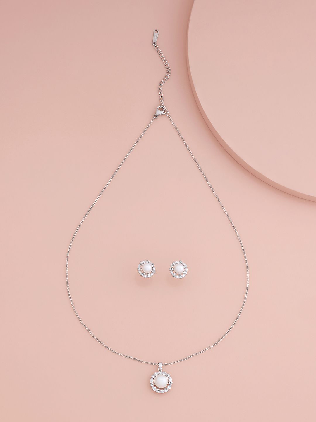 

Kushal's Fashion Jewellery Rhodium-Plated Cubic Zirconia-Studded Jewellery Set, Silver