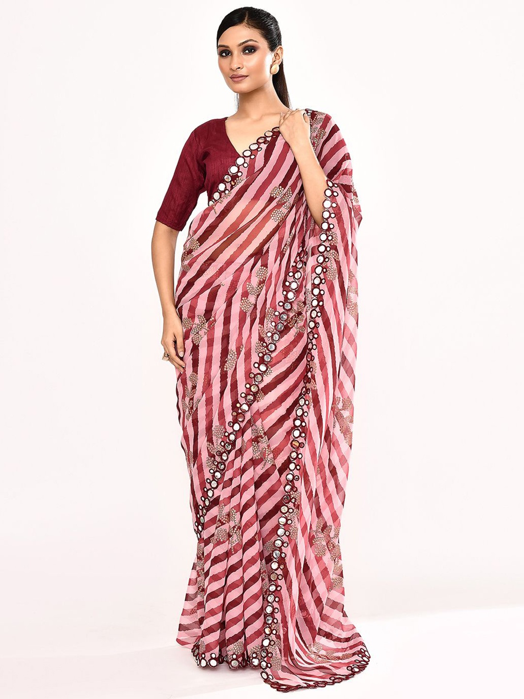 

Samyukta Singhania Leheriya Sequinned Poly Georgette Saree, Maroon