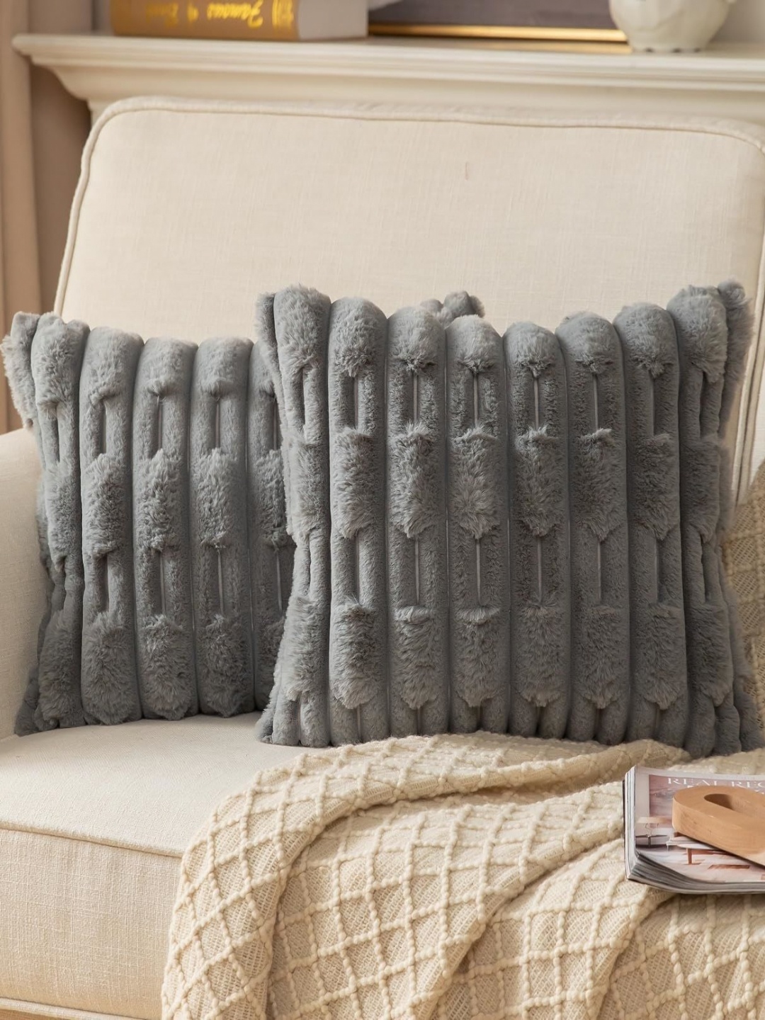 

MONKDECOR Grey Quirky Velvet Square Cushion Covers