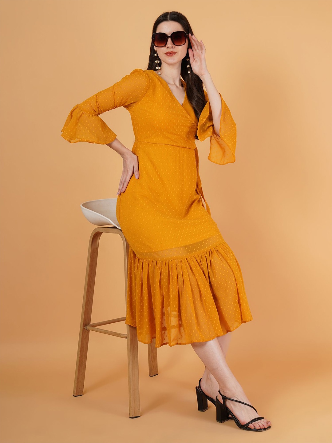 

Parona Women Georgette Wrap Maxi Dress, Yellow