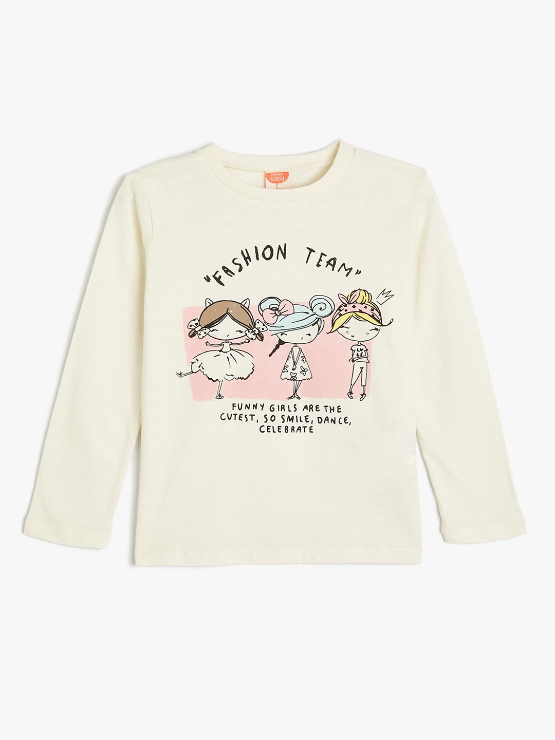 

Koton Girls Graphic Printed Round Neck Cotton T-shirt, Beige