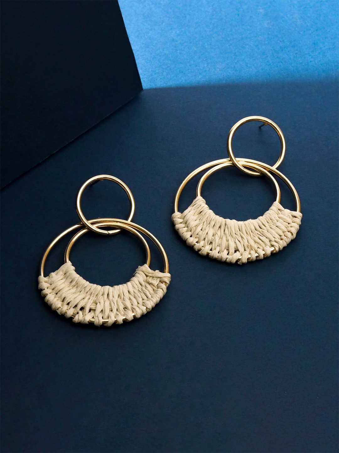 

Yellow Chimes Gold-Plated Circular Drop Earrings