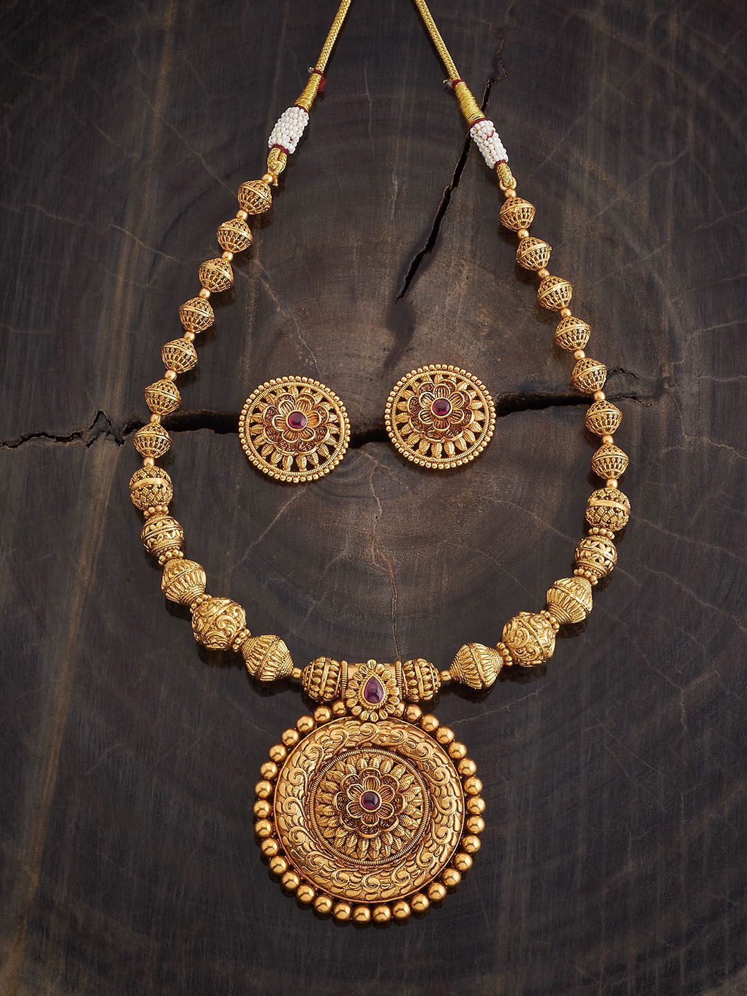 

Kushal's Fashion Jewellery Gold-Plated Stone Studded Antique Jewellery Set