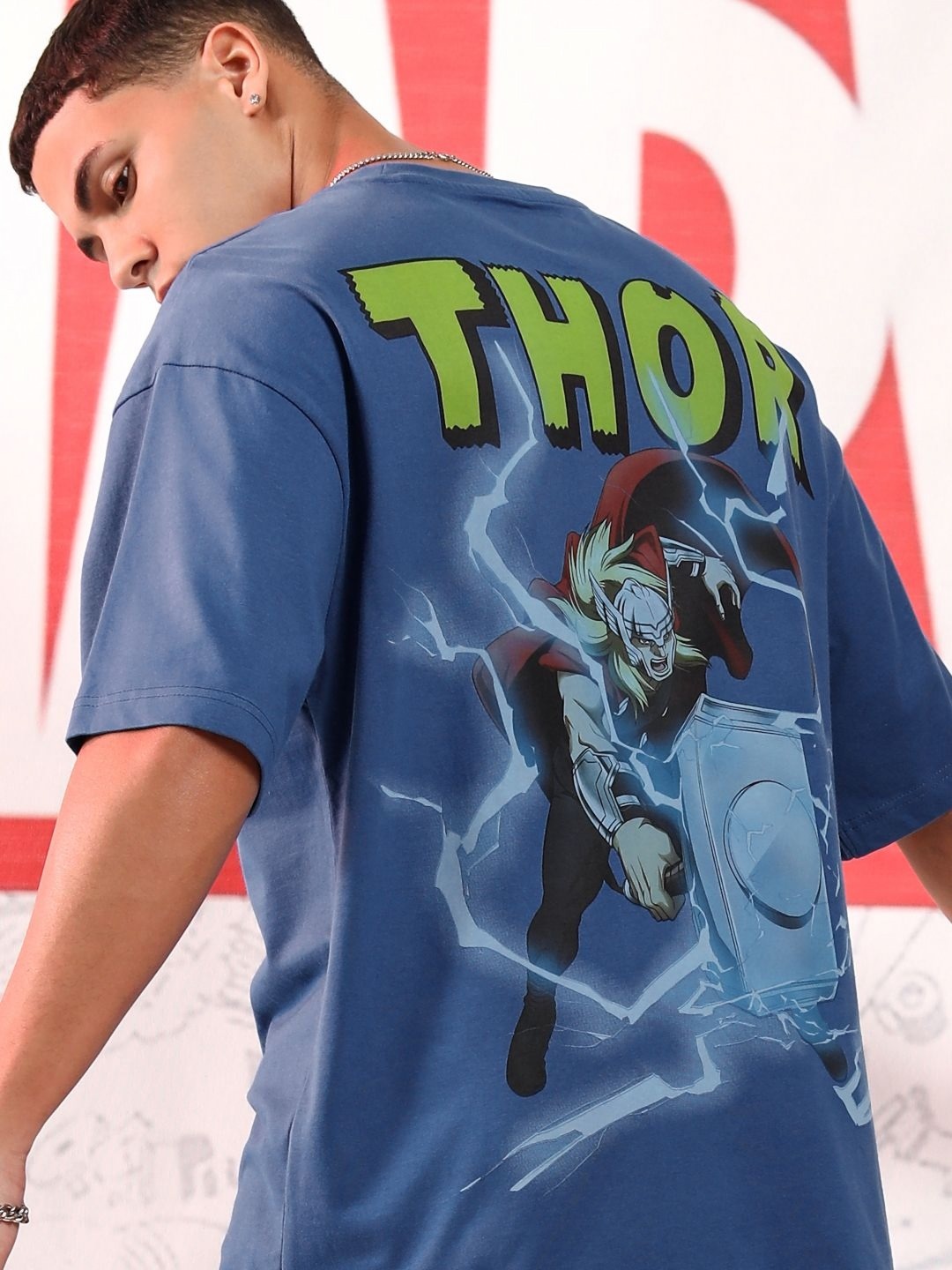 

HIGHLANDER Marvel Men Thor Short Sleeve Oversized Drop Shoulder Tshirt, Blue