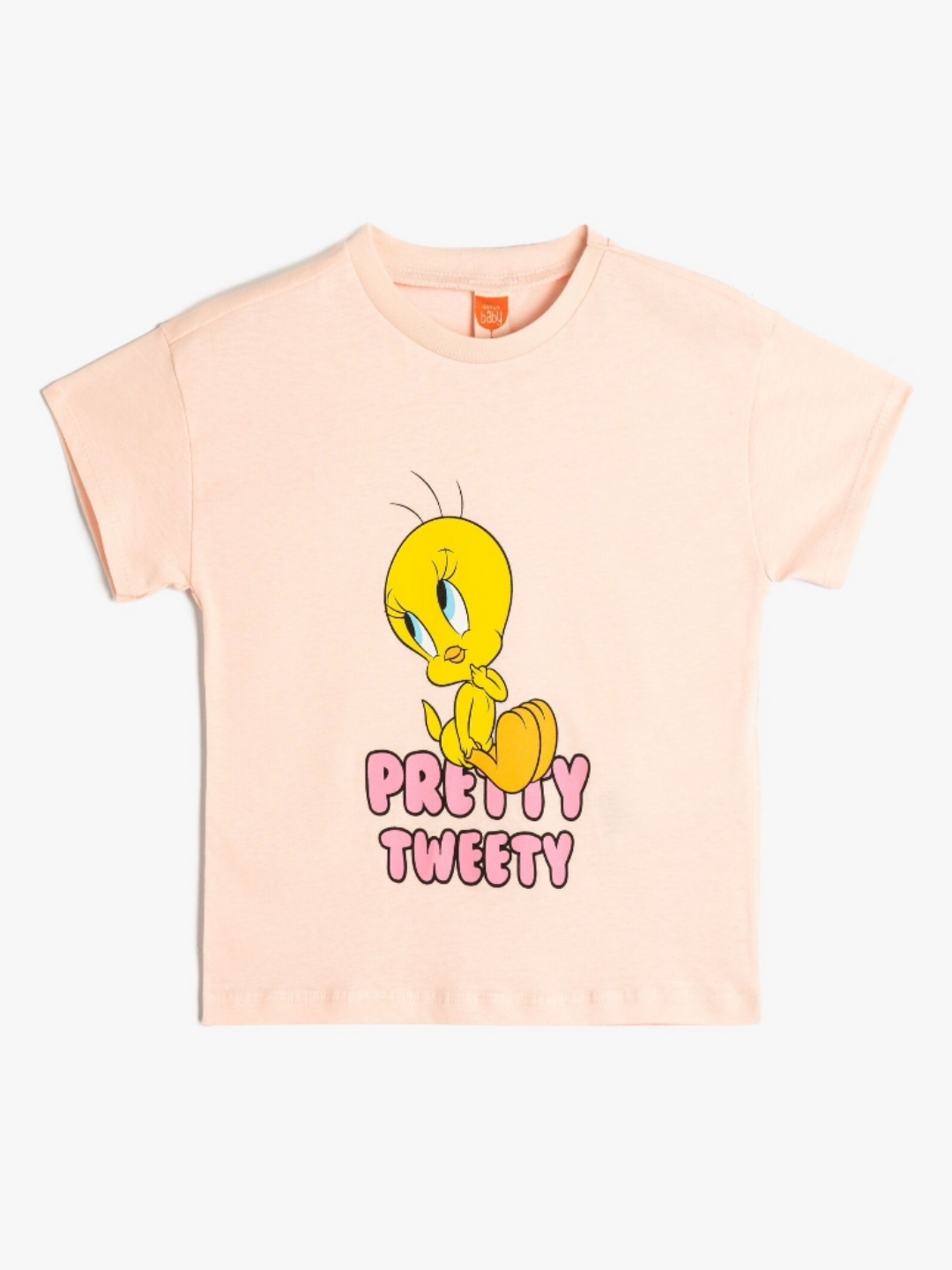 

Koton Girls Graphic Printed Round Neck Cotton T-shirt, Peach