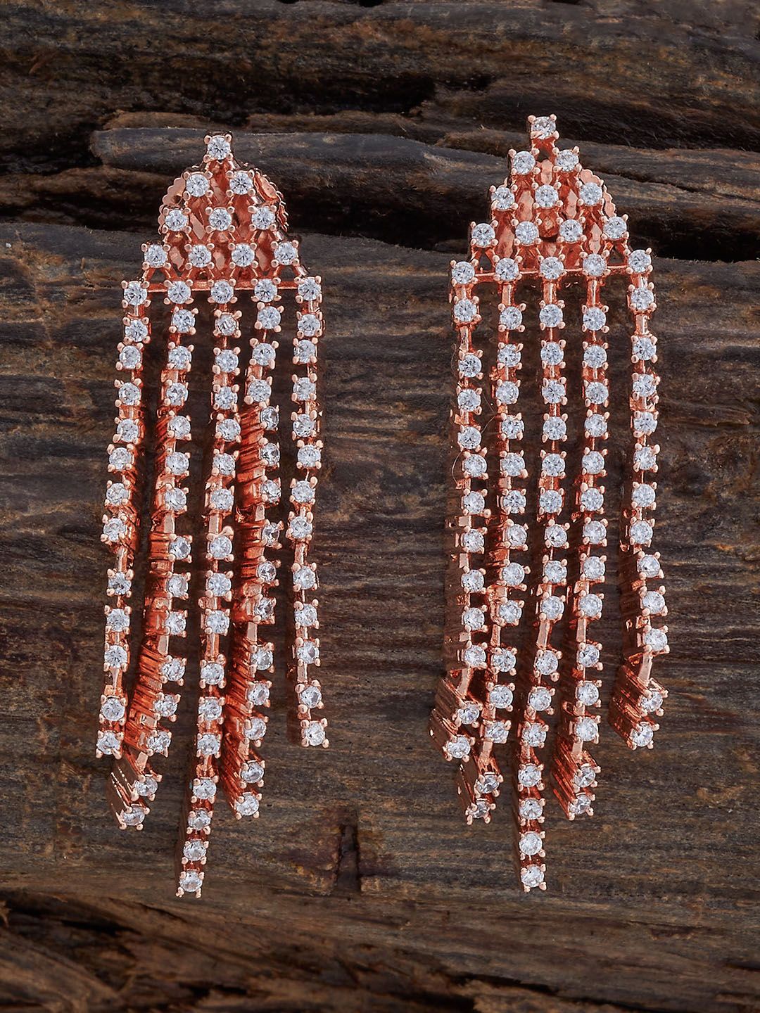 

Kushal's Fashion Jewellery Rose Gold-Plated Triangular Cubic Zirconia Drop Earrings